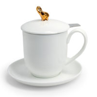 Kräuterteetasse mit Filter „Goldener Elefant – Indira“, 0,35 l, 4tlg, Bone China