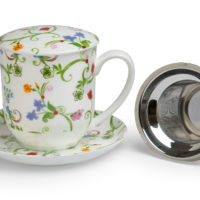 Kräuterteetasse „Fleurette“ mit Filter und Untertasse, 0,35 l, 4tlg., Bone China