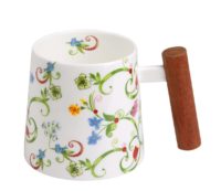 Becher Fleurette mit Holzgriff, 0,4 l, Porzellan