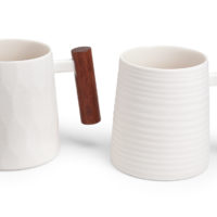 Becher „Blanca“ mit Rosenholzgriff, 0,4 l, 2fach sortiert, Porzellan