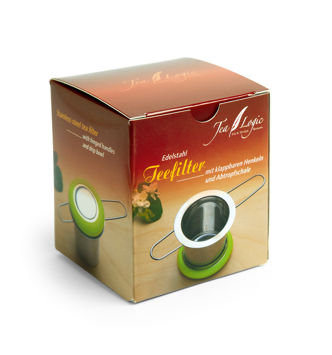 Edelstahlfilter mit Abtropfschale und klappbaren Henkeln, Ø innen 5,5 cm, H. 6,5 cm