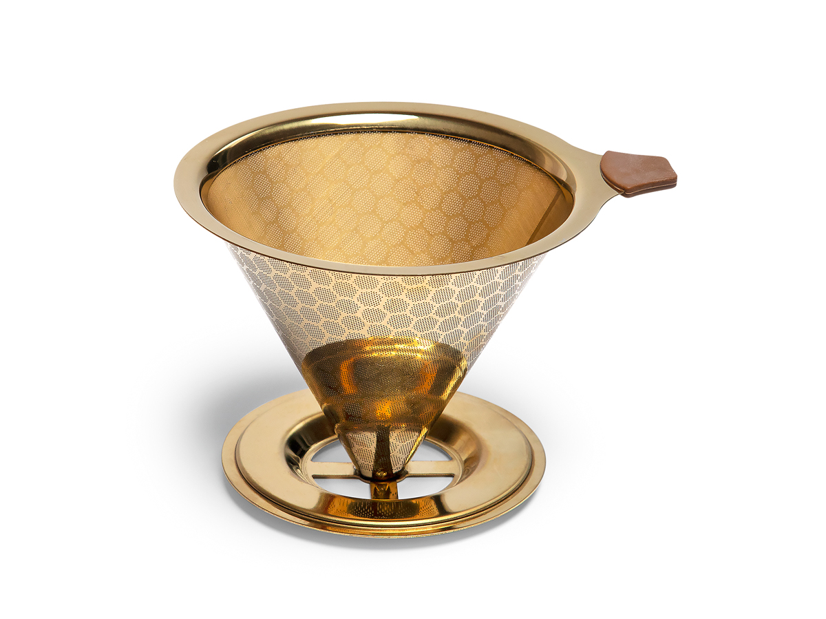 Edelstahl Kaffeefilter Gold, H. 8,5 cm, Ø oben 11 cm, unten 10 cm