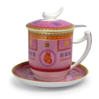 Kräuterteetasse mit Edelstahlfilter und Untertasse 4tlg. 