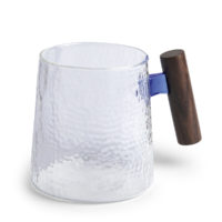 Becher Fabian mit Holzgriff, blau, 0,35 l, Glas